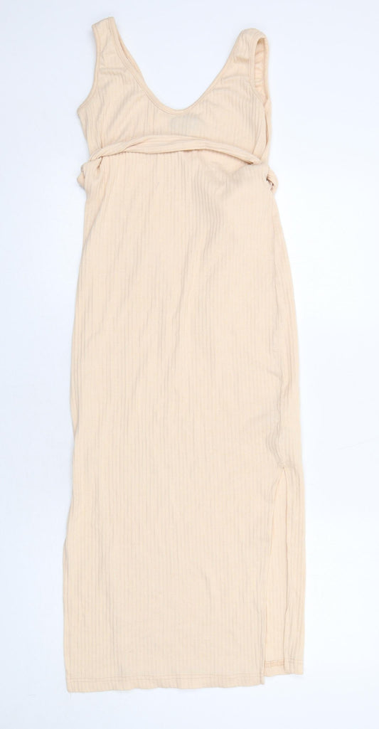 Missguided Womens Beige Polyester Tank Dress Size 10 V-Neck Pullover
