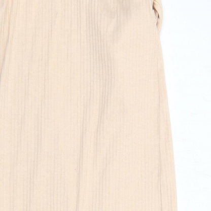 Close-up detail of Missguided women’s beige polyester tank dress, size UK 10, v-neck pullover