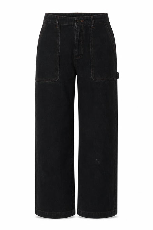 Monki Womens Black Cotton Wide-Leg Jeans Size 25 in Regular Zip