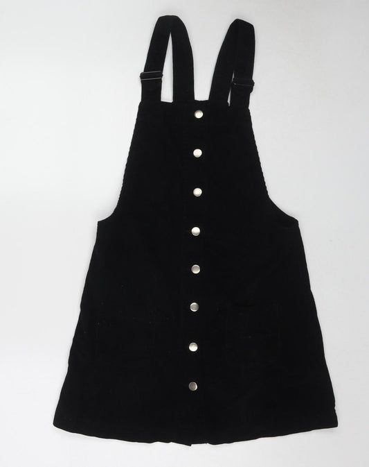 Cooperative Womens Black Cotton Pinafore/Dungaree Dress Size XS Square Neck Button