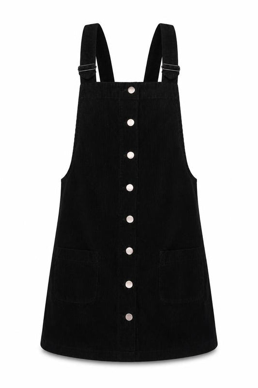 Cooperative Womens Black Cotton Pinafore/Dungaree Dress Size XS Square Neck Button