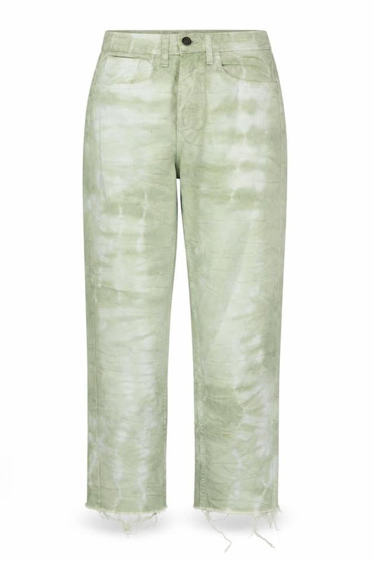 Stradivarius Womens Green Geometric Cotton Straight Jeans Size 6 Regular Zip - Tie dye effect