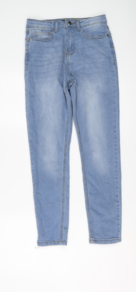 Preloved Boohoo Womens Blue Cotton Straight Jeans Size 8 L26 in Regular Button - Front