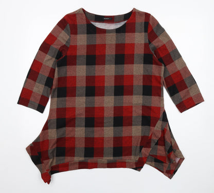 Additional front view of Roman women’s multicoloured check polyester basic t-shirt, size UK 12, round neck