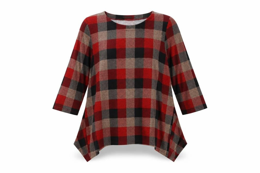Roman Womens Multicoloured Check Polyester Basic T-Shirt Size 12 Round Neck