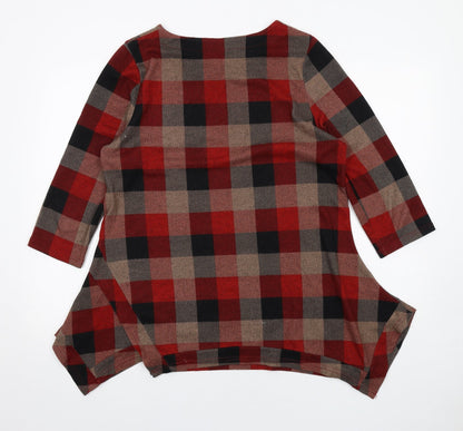 Back view of Roman women’s multicoloured check polyester basic t-shirt, size UK 12, round neck