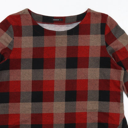 Close-up detail of Roman women’s multicoloured check polyester basic t-shirt, size UK 12, round neck