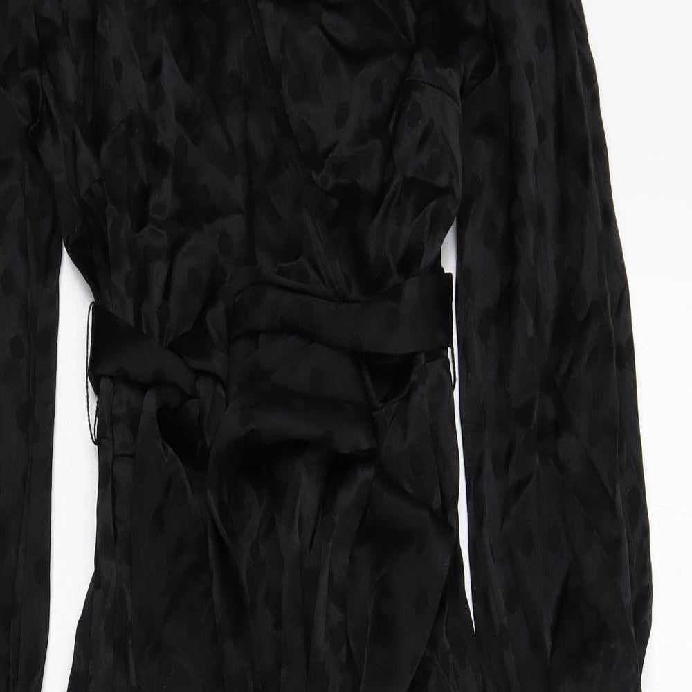 Per Una Womens Black Polka Dot Viscose A-Line Size 6 V-Neck Zip