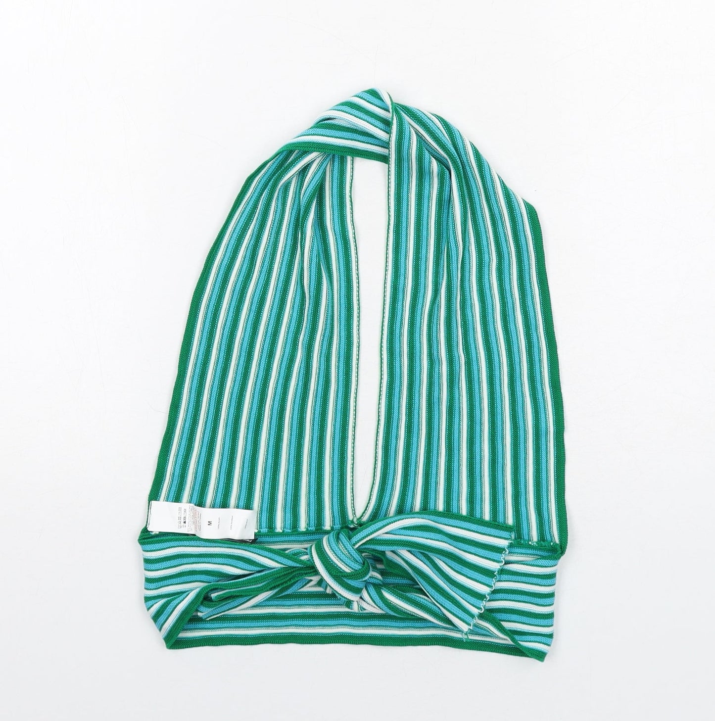 PRETTYLITTLETHING Womens Green Striped Acrylic Cropped Tank Size M Halter