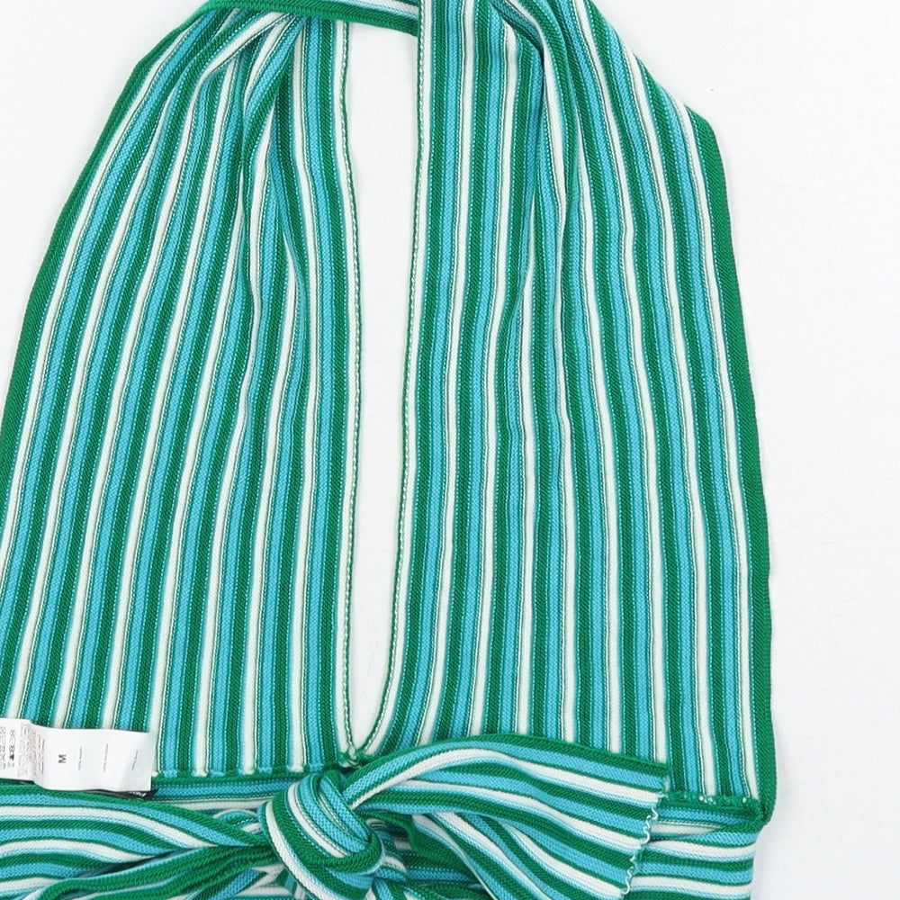 PRETTYLITTLETHING Womens Green Striped Acrylic Cropped Tank Size M Halter