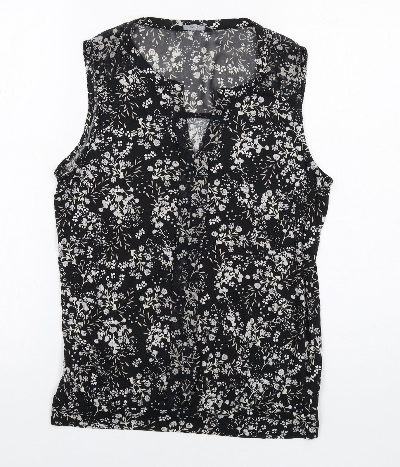 M&Co Womens Black Floral Viscose Basic Blouse Size 10 Scoop Neck