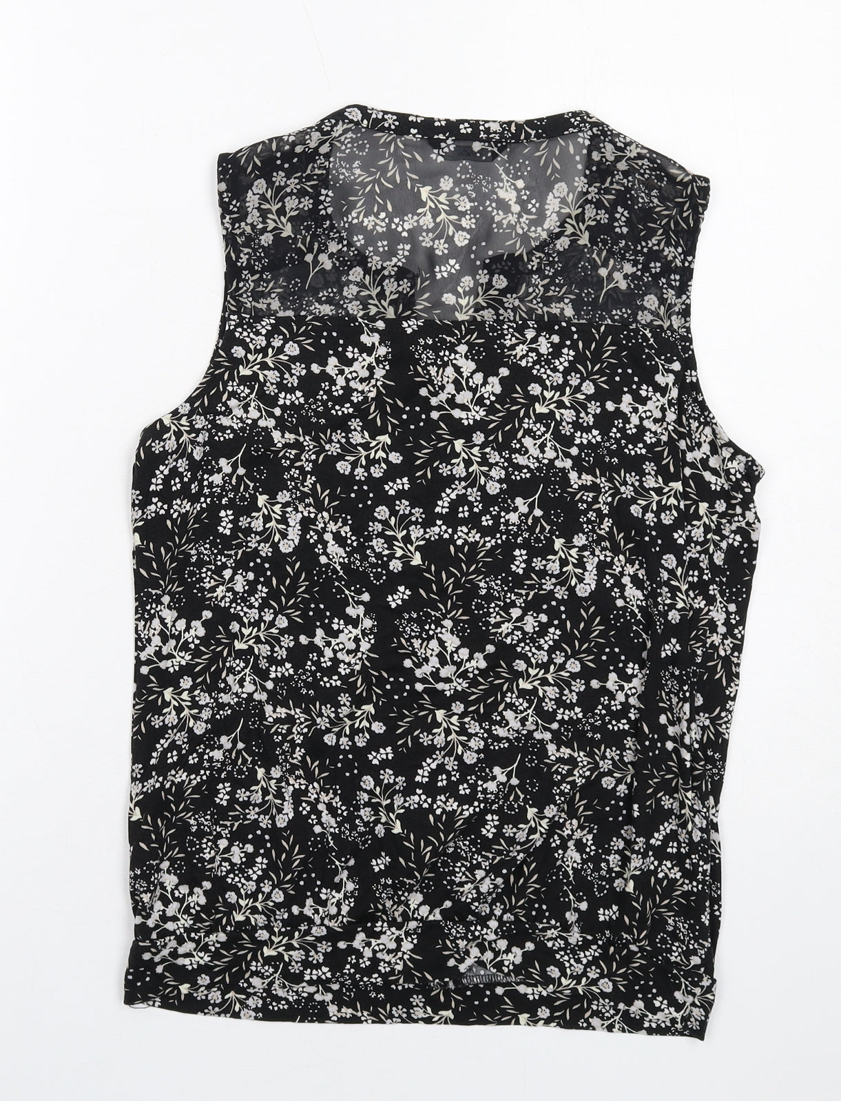 M&Co Womens Black Floral Viscose Basic Blouse Size 10 Scoop Neck