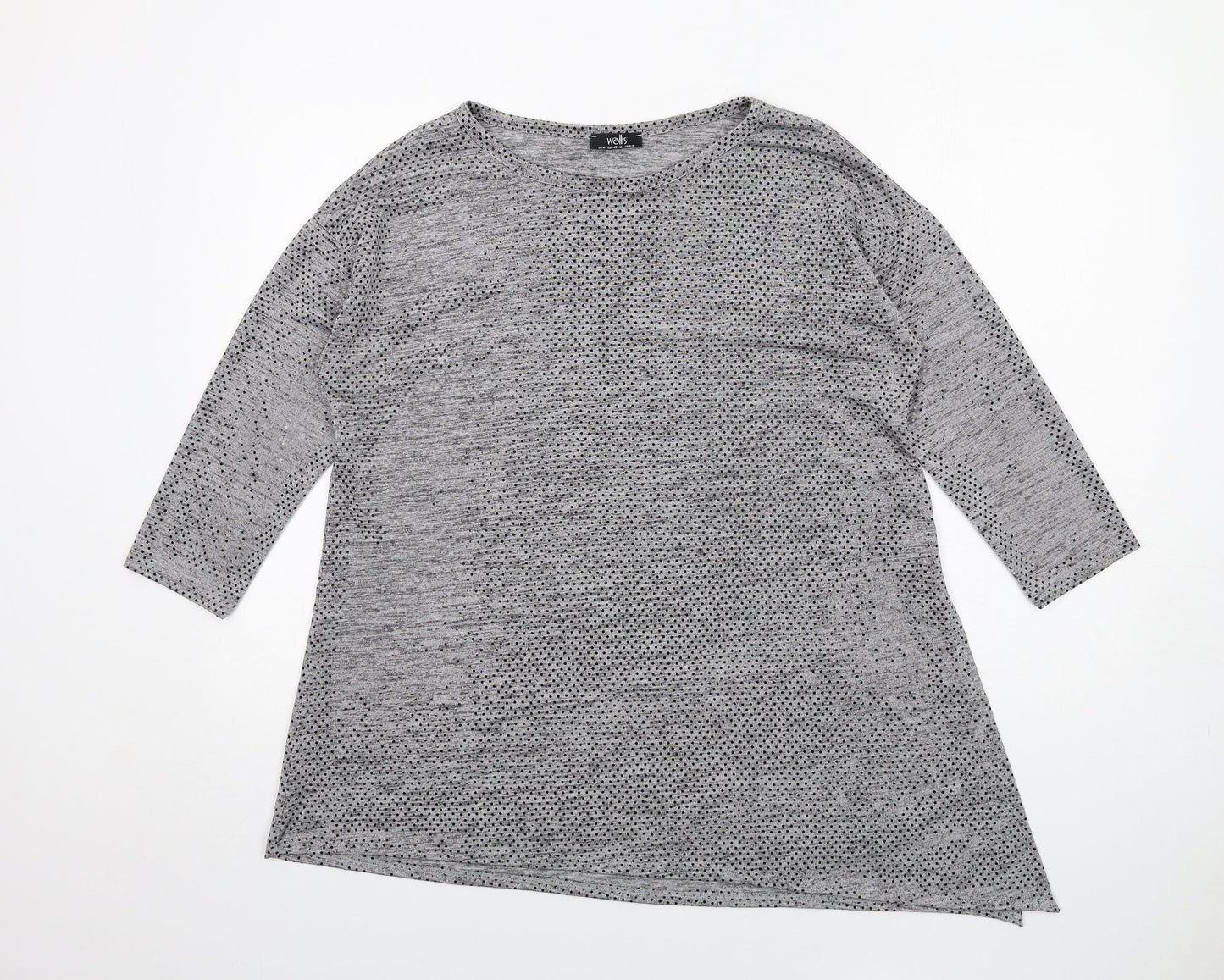 Wallis Womens Grey Polka Dot Polyester Basic T-Shirt Size M Round Neck