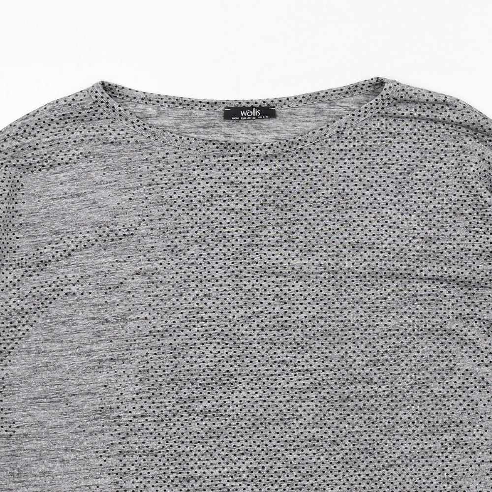 Wallis Womens Grey Polka Dot Polyester Basic T-Shirt Size M Round Neck