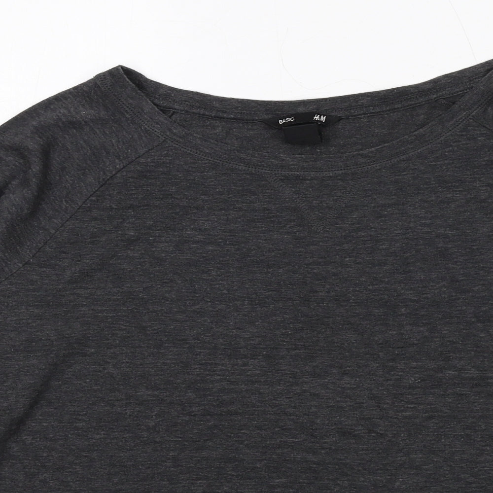 H&M Womens Grey Polyester Basic T-Shirt Size S Boat Neck