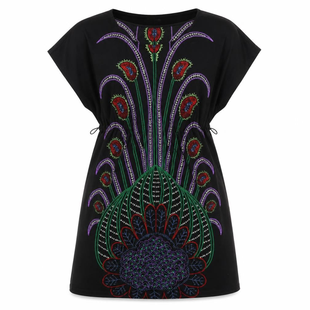 Avocado Womens Black Geometric Polyester A-Line Size 8 Round Neck Pullover