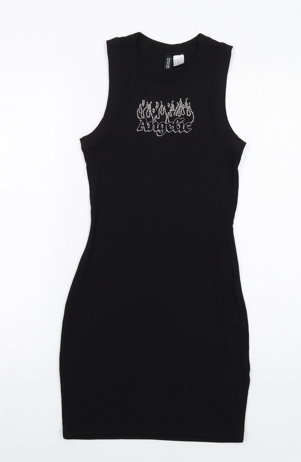 H&M Womens Black Polyester Bodycon Size XS Round Neck Pullover - Angelic