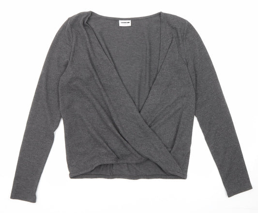 Noisy may Womens Grey V-Neck Polyester Pullover Jumper Size S Pullover - Wrap Front Detail
