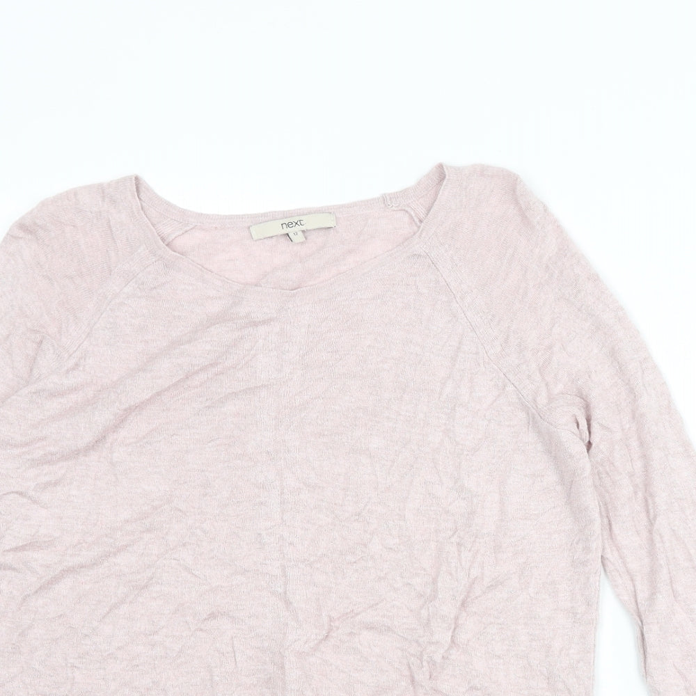 NEXT Womens Pink Round Neck Viscose Pullover Jumper Size 12 - Knot Front