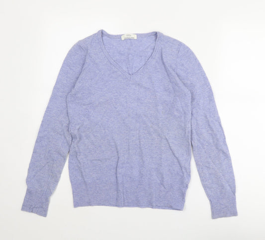 Marks and Spencer Womens Blue V-Neck Wool Pullover Jumper Size 8