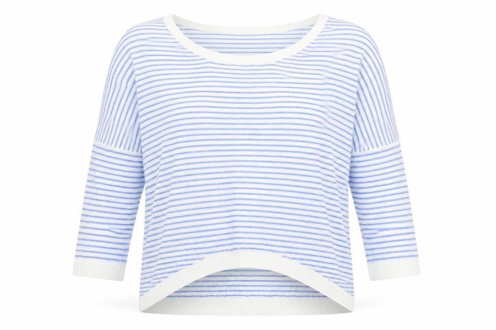 H&M Womens Blue Round Neck Striped Cotton Pullover Jumper Size L
