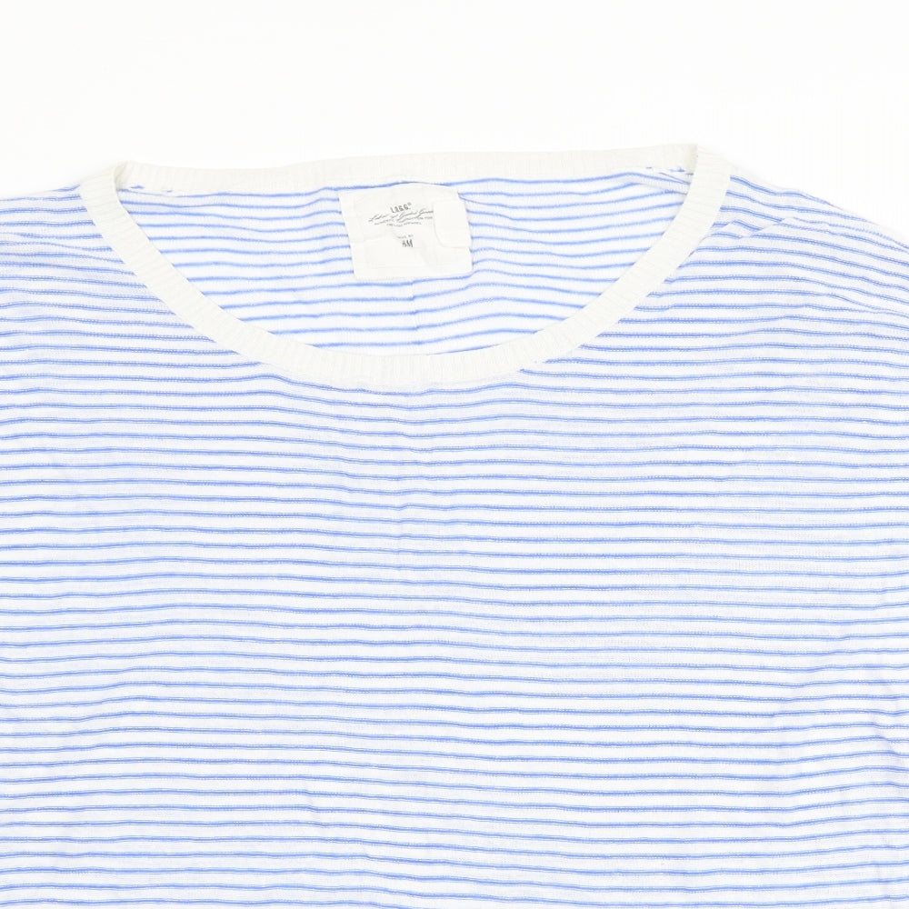 H&M Womens Blue Round Neck Striped Cotton Pullover Jumper Size L