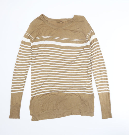 NEXT Womens Brown Round Neck Striped Camel Pullover Jumper Size 10