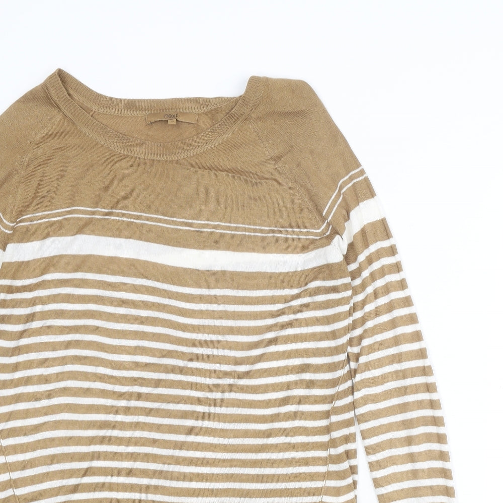 NEXT Womens Brown Round Neck Striped Camel Pullover Jumper Size 10