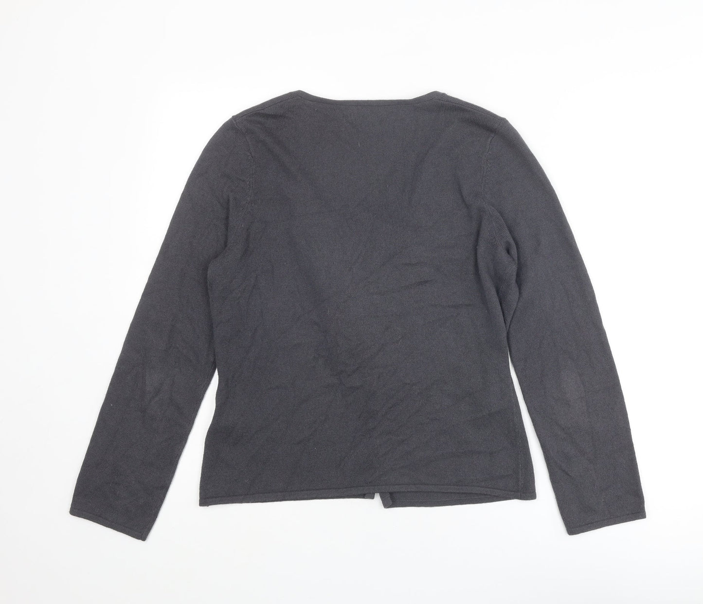 Fenn Wright Manson Womens Grey V-Neck Cotton Cardigan Jumper Size 12 - Flower Detail