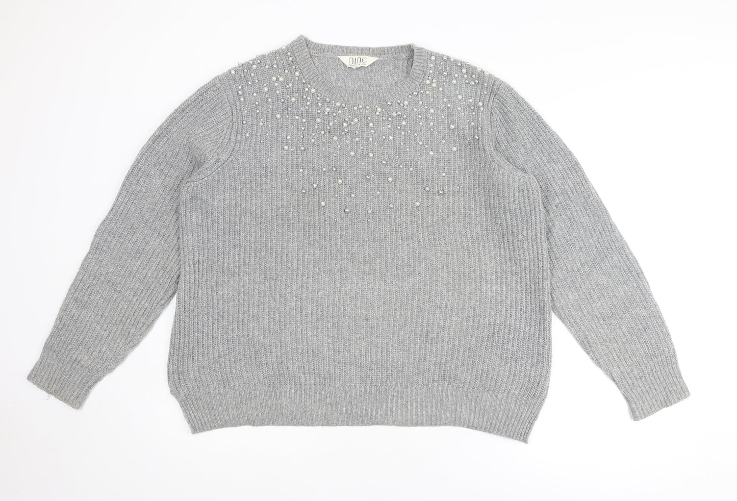 Nine by Savannah Miller Womens Grey Round Neck Nylon Pullover Jumper Size 18