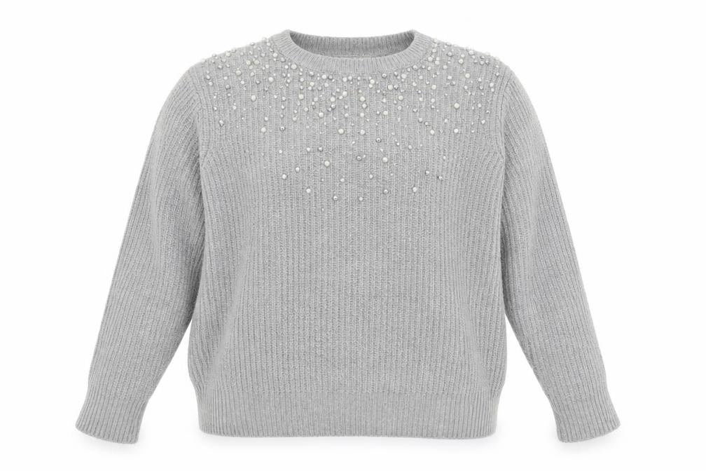 Nine by Savannah Miller Womens Grey Round Neck Nylon Pullover Jumper Size 18