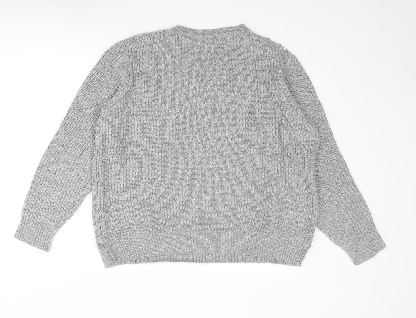 Nine by Savannah Miller Womens Grey Round Neck Nylon Pullover Jumper Size 18