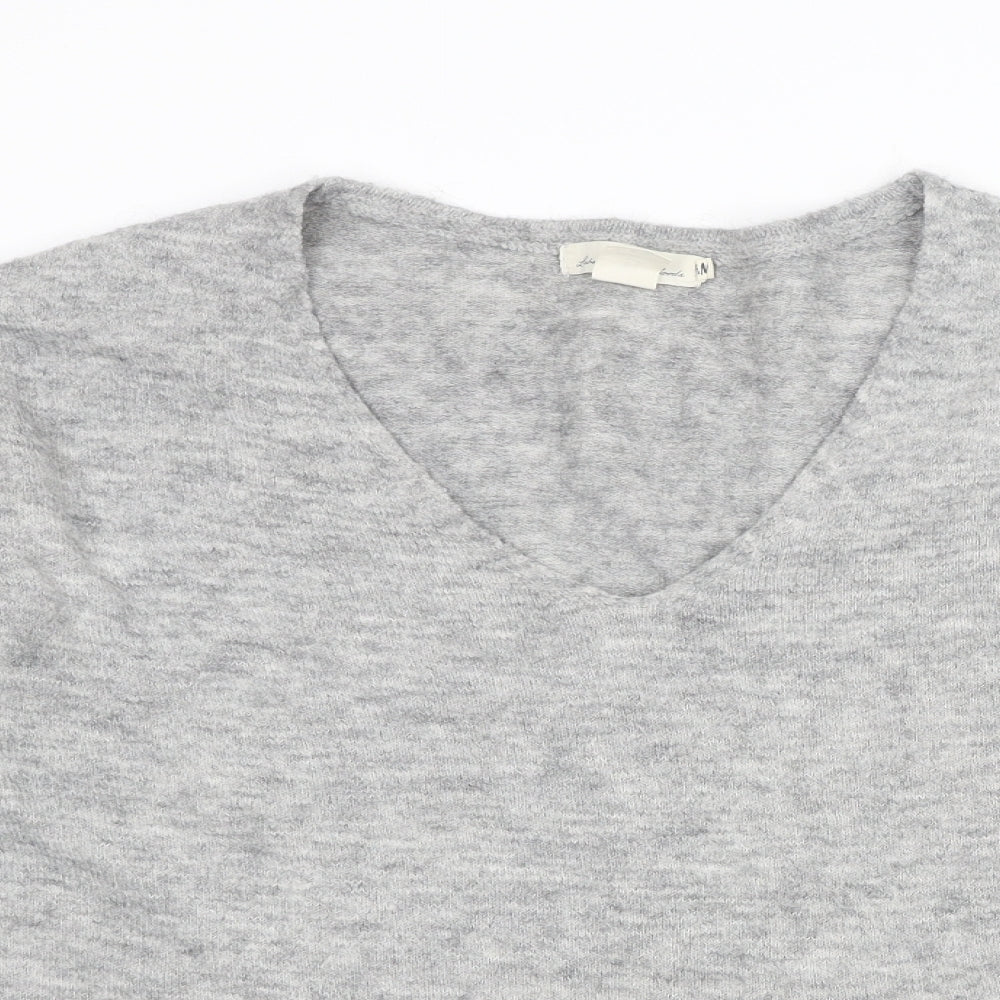 H&M Womens Grey V-Neck Acrylic Pullover Jumper Size S