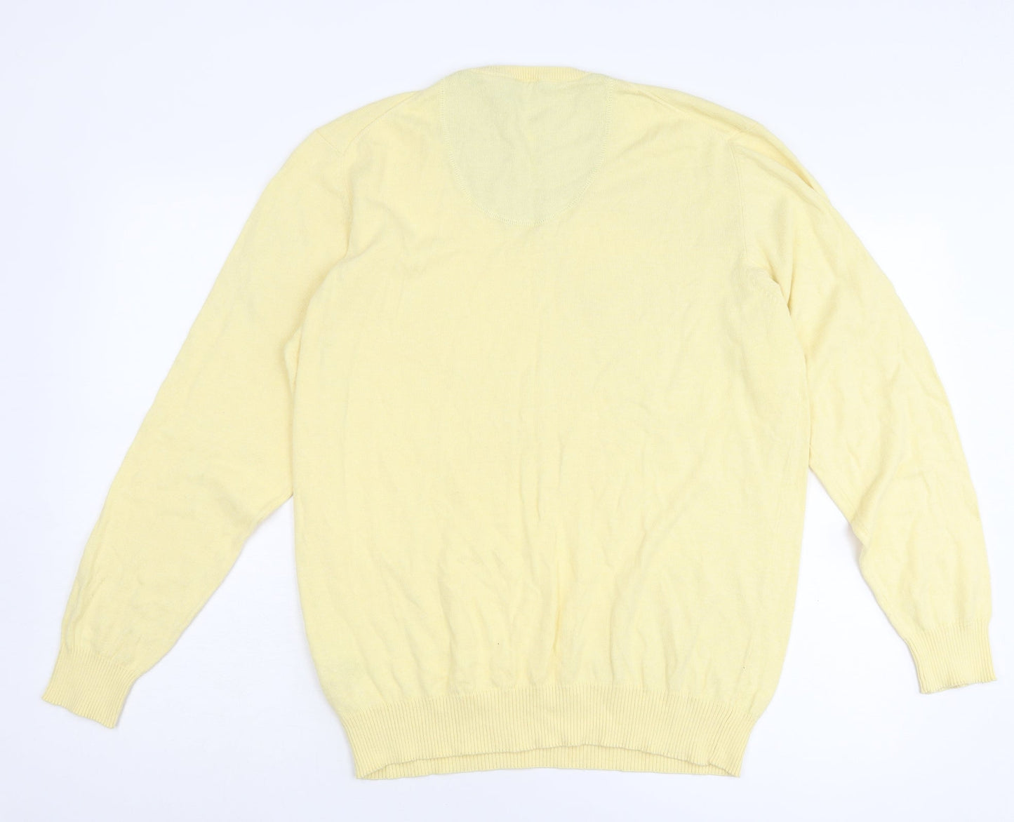 Samuel Windsor Mens Yellow V-Neck Cotton Pullover Jumper Size L Long Sleeve