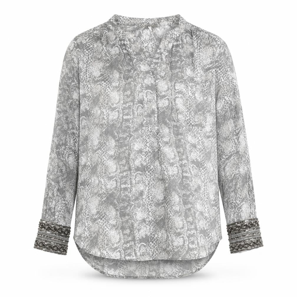 NEXT Womens Grey Animal Print Viscose Basic Blouse Size 10 V-Neck - Snakeskin Pattern