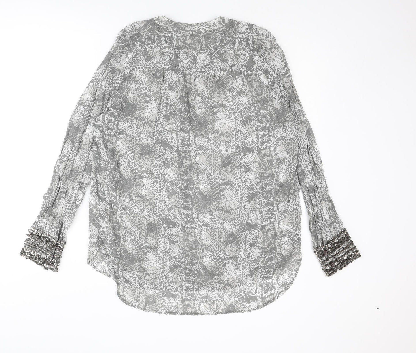 NEXT Womens Grey Animal Print Viscose Basic Blouse Size 10 V-Neck - Snakeskin Pattern