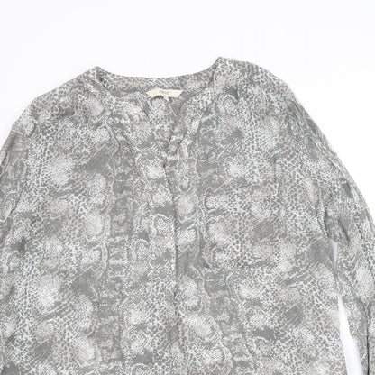 Next Womens Grey Animal Print Viscose Basic Blouse Size 10 V-Neck - Snakeskin Pattern