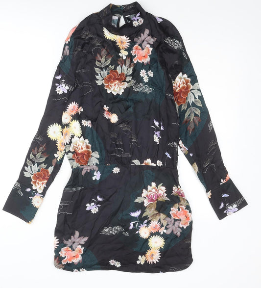 Zara Womens Multicoloured Floral Viscose A-Line Size S Round Neck Button