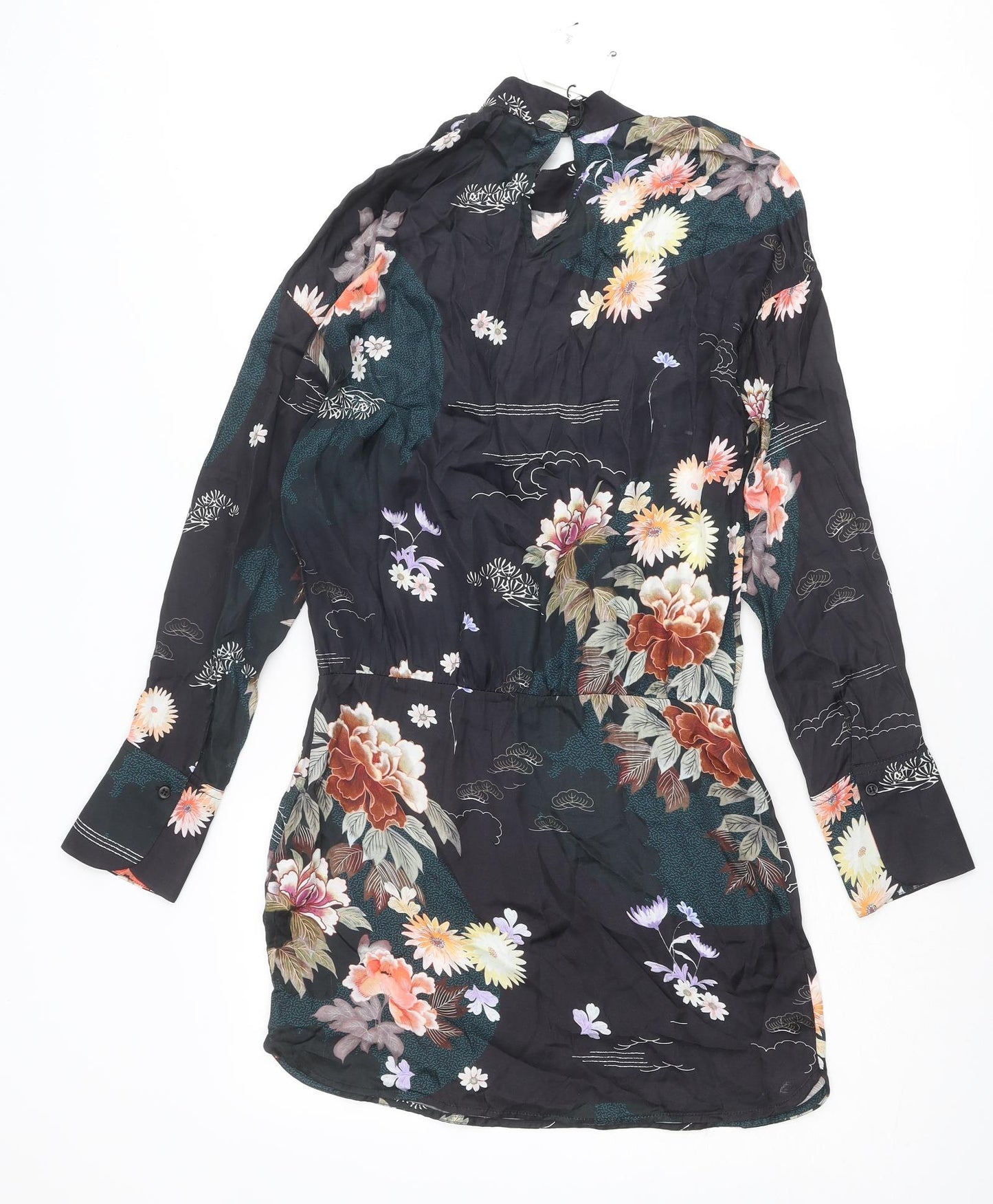 Zara Womens Multicoloured Floral Viscose A-Line Size S Round Neck Button
