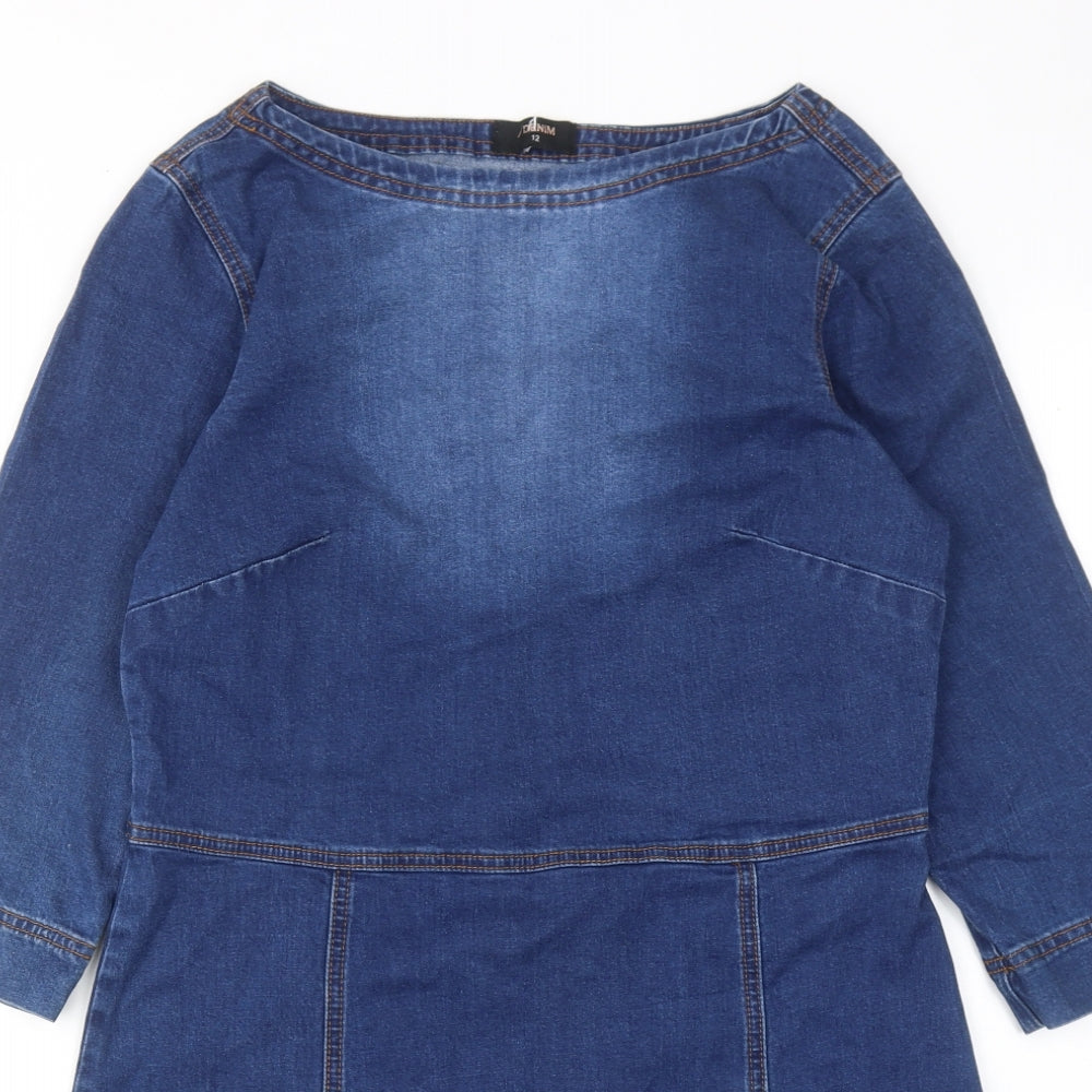 Matalan Womens Blue Cotton A-Line Size 12 Boat Neck Pullover