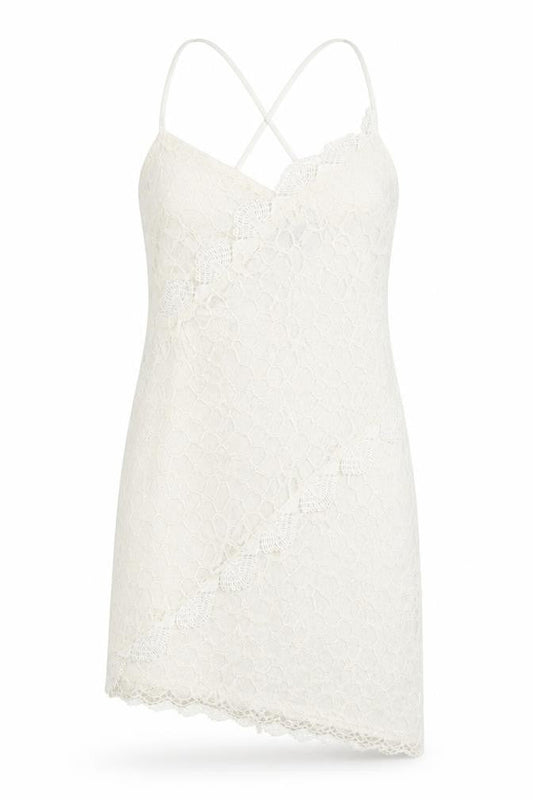 Topshop Womens Ivory Geometric Polyester Slip Dress Size 8 V-Neck Zip