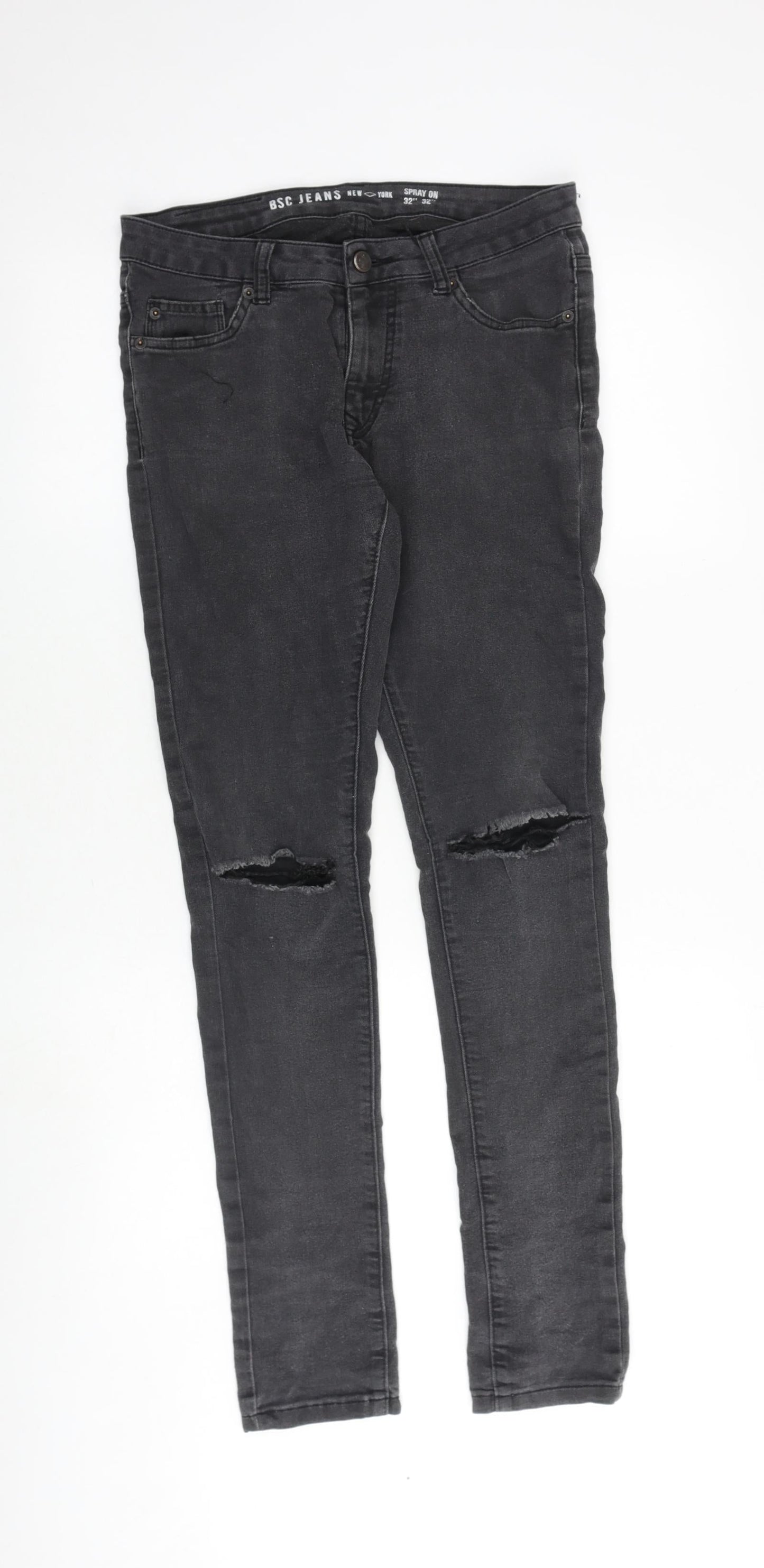 BSC Jeans Mens Grey Cotton Skinny Jeans Size 32 in L32 in Extra-Slim Zip
