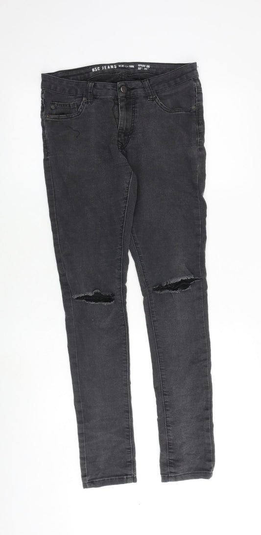 BSC Jeans Mens Grey Cotton Skinny Jeans Size 32 in L32 in Extra-Slim Zip