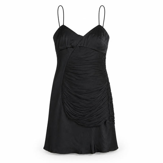 Zara Womens Black Polyester Slip Dress Size S V-Neck Zip