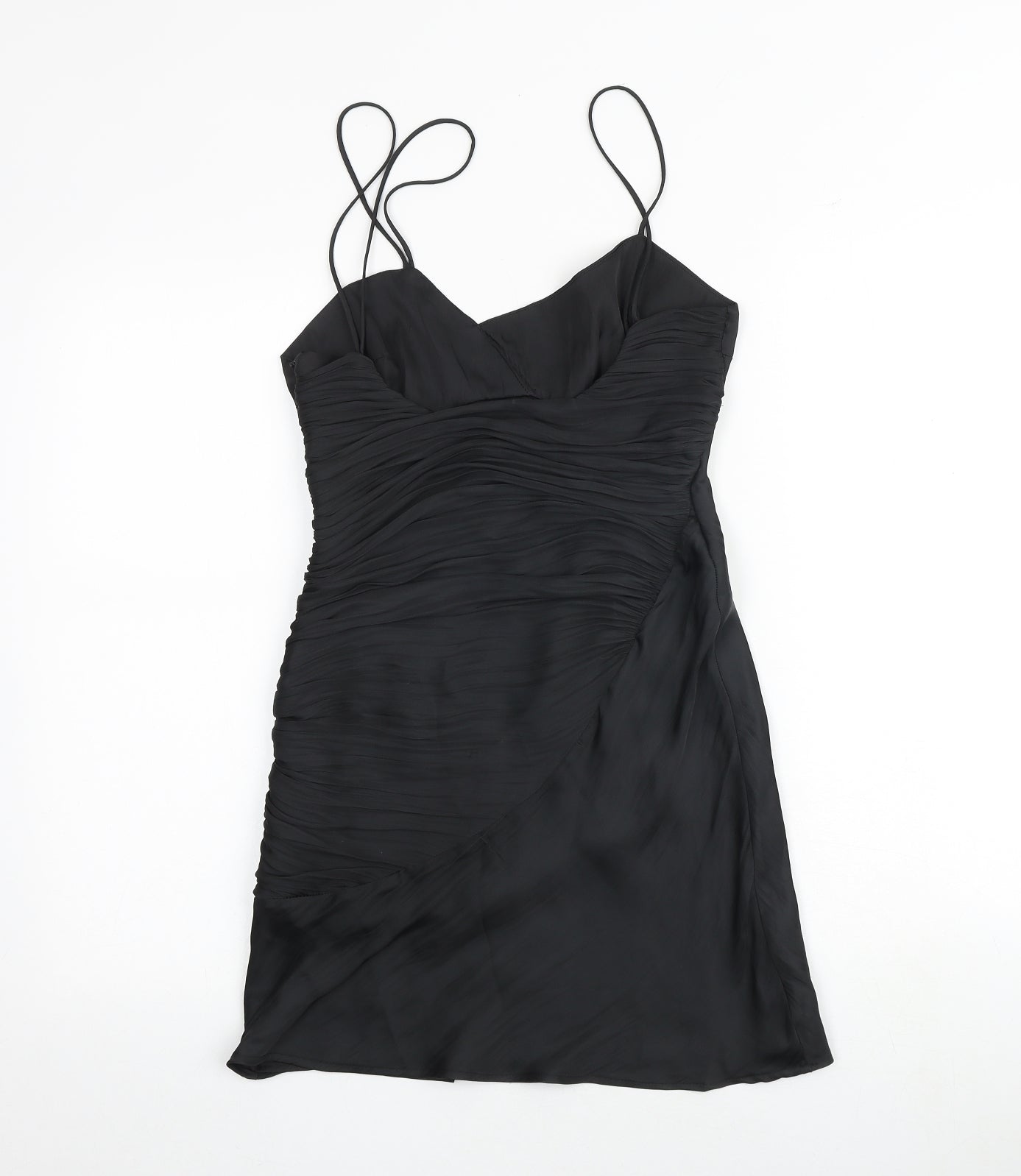 Zara Womens Black Polyester Slip Dress Size S V-Neck Zip