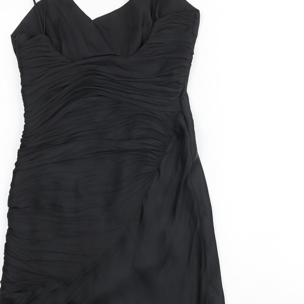 Zara Womens Black Polyester Slip Dress Size S V-Neck Zip