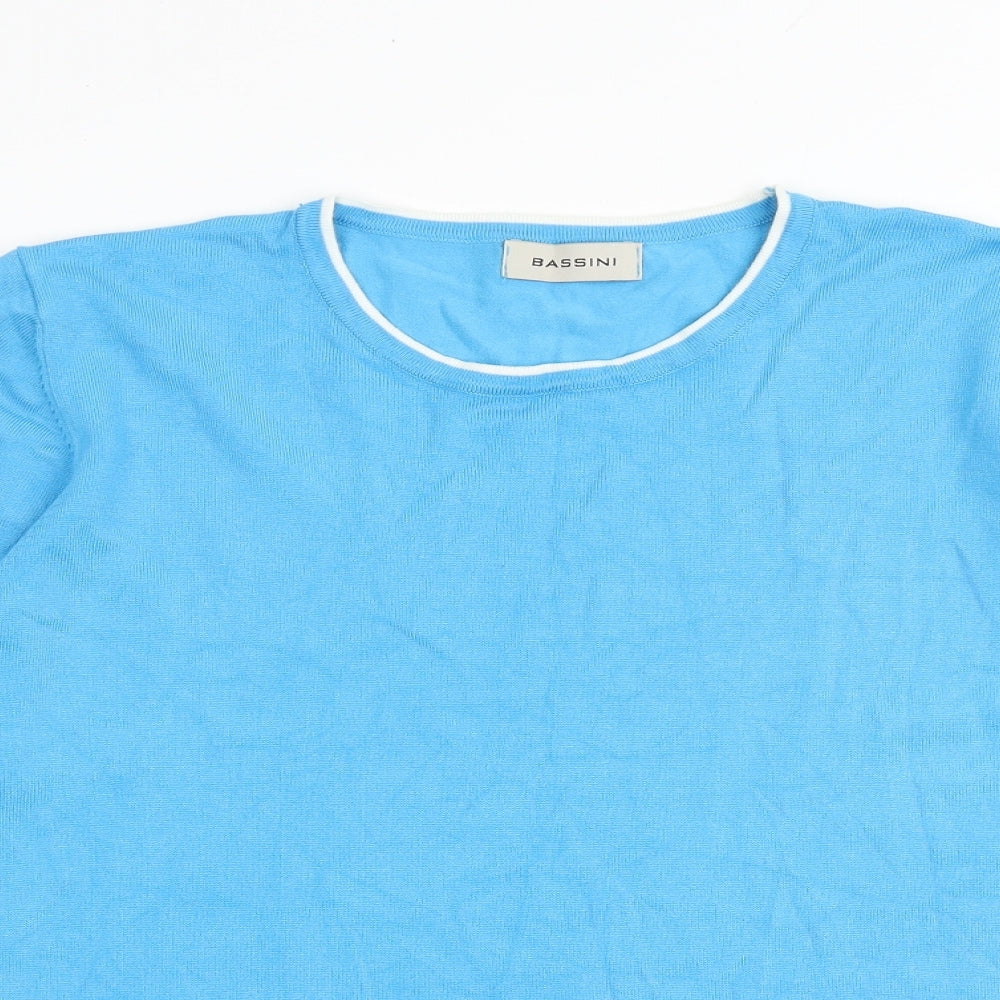 BASSINI Womens Blue Round Neck Viscose Pullover Jumper Size XL