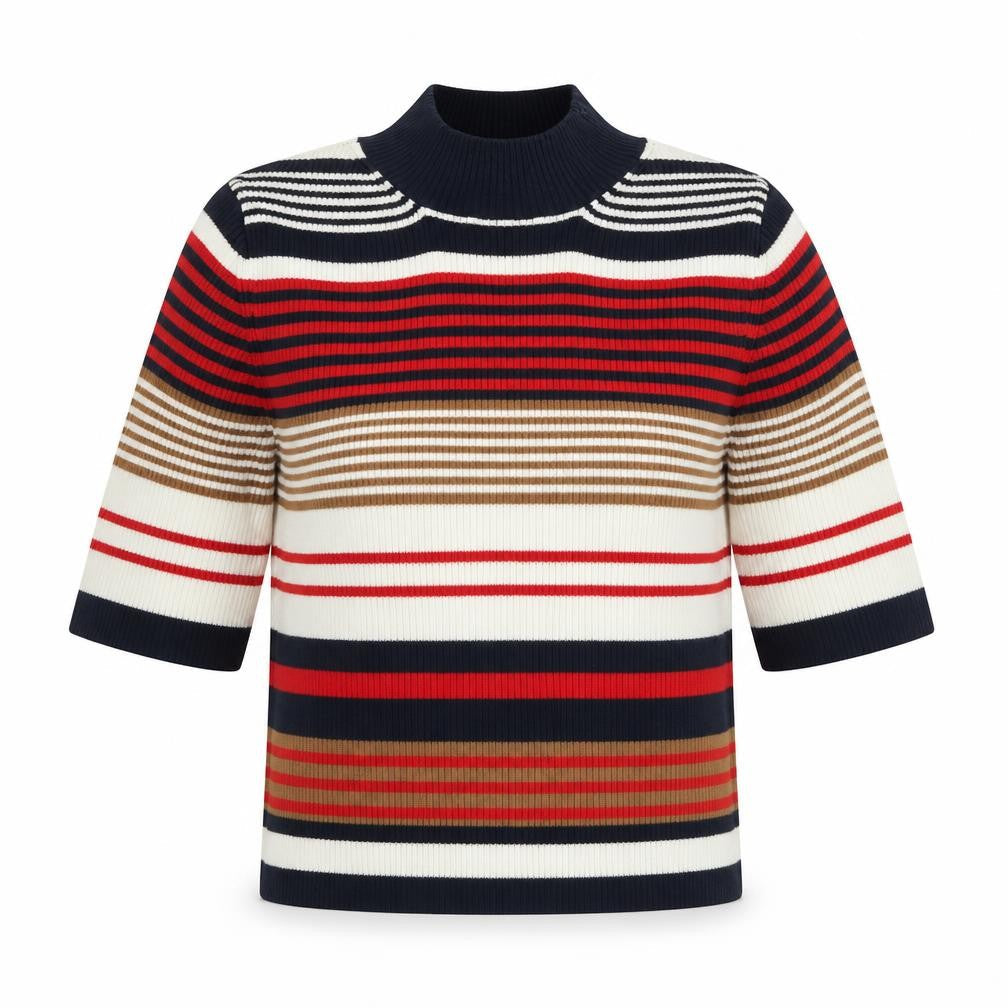Miss Selfridge Womens Multicoloured Striped Cotton Basic Blouse Size 8 Mock Neck