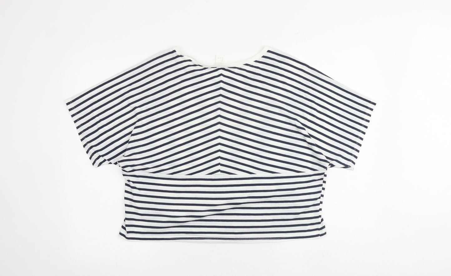 H&M Womens Blue Striped Cotton Cropped T-Shirt Size L Round Neck
