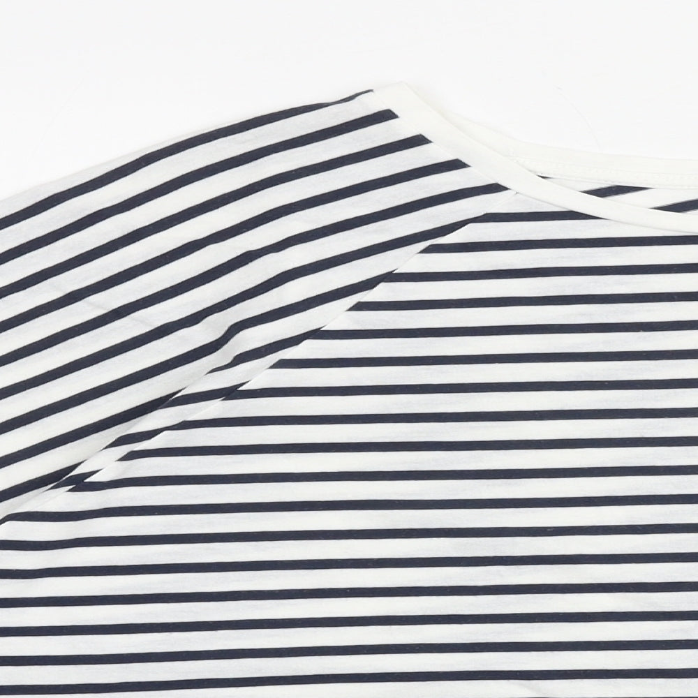 H&M Womens Blue Striped Cotton Cropped T-Shirt Size L Round Neck
